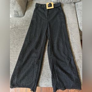 Madison black crochet wide leg pants with belt